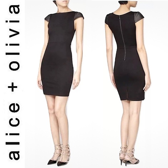Alice + Olivia Dresses & Skirts - Alice + Olivia Gracie Leather Cap Sleeve Dress Size 0 Employed Career Cocktail